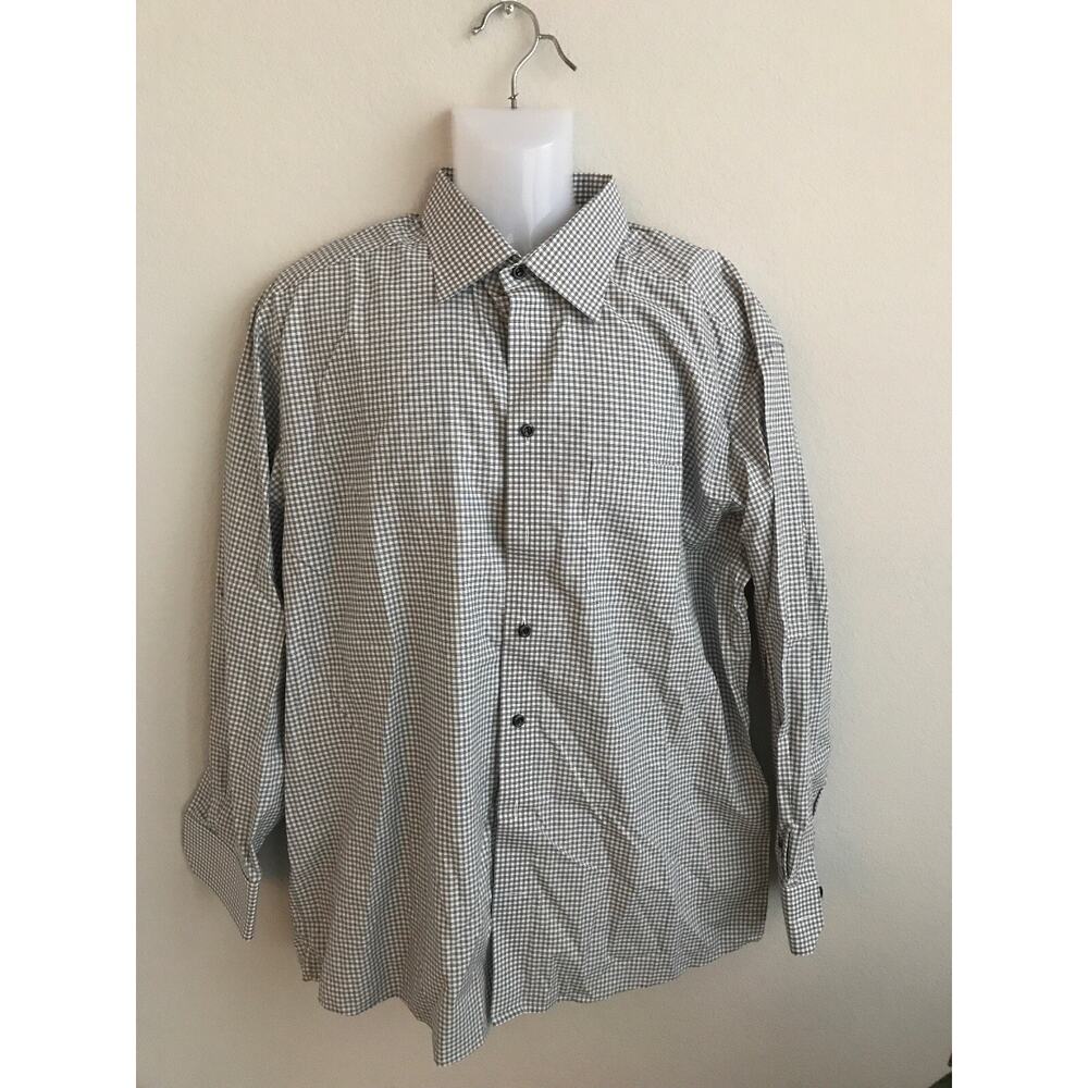 Eton Men's Button Down Long Sleeve Shirt Cotton White/Gray Geometric Size XL